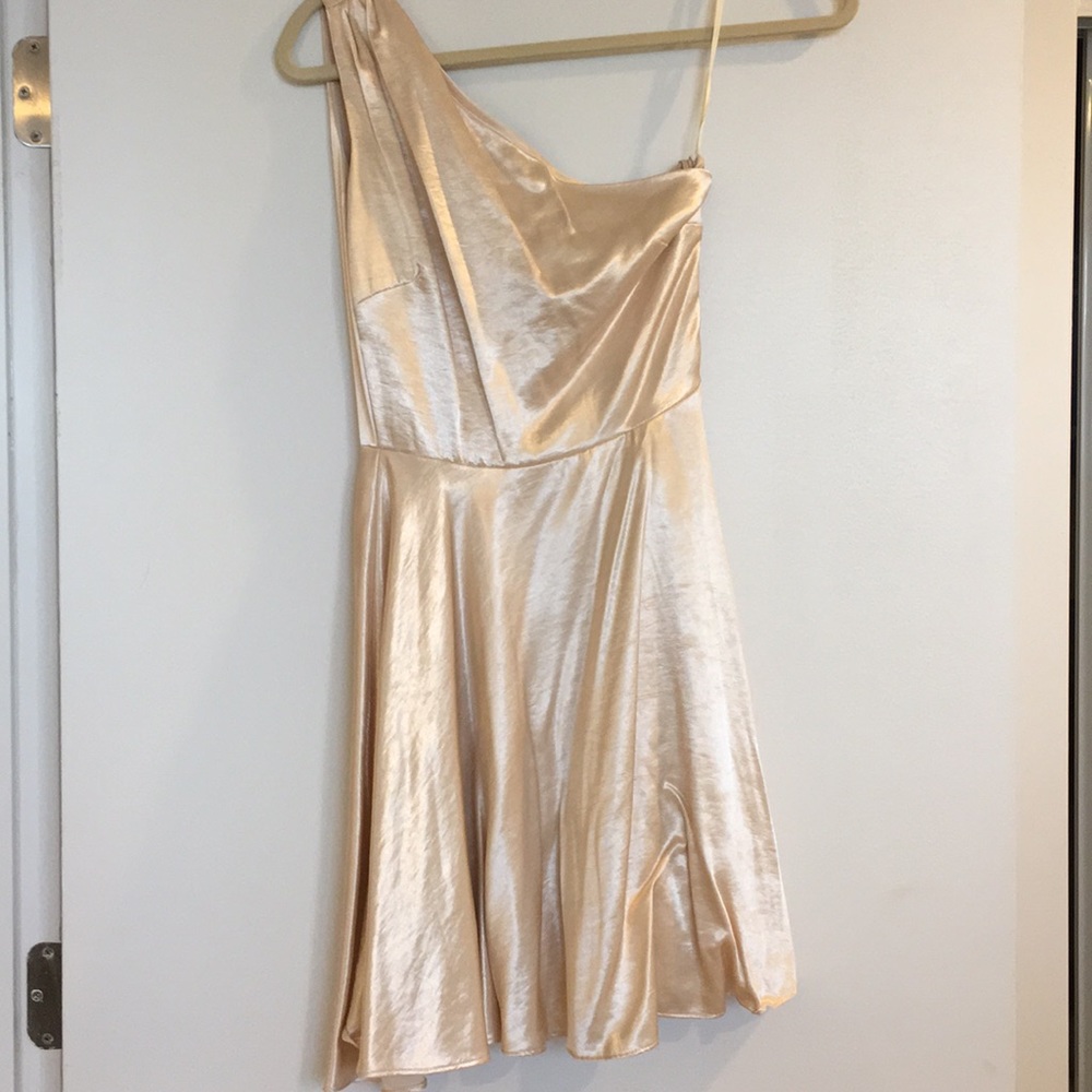 One shoulder champagne skater dress